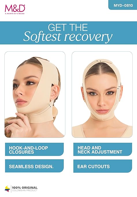 M&D Face Slimming Chin Strap Lipo Compression Garment Mentonera Postquirúrgica Facial Beige XL