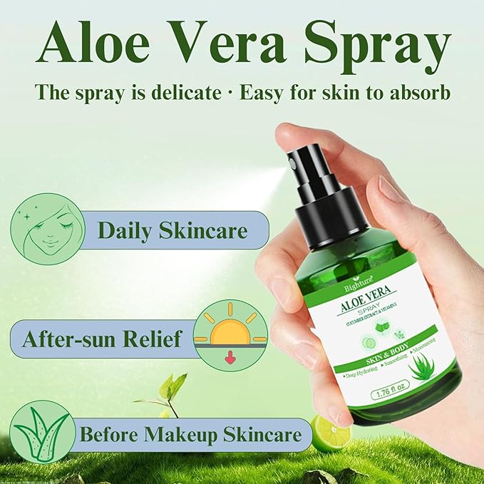 Aloe Vera Spray for Hydrating Nourishing Facial Skin in Winter, Aoe Vera Spray Extract from Freshly-cut Aloe and Cucumber Essence for Moisturizing Skin, Fast Absorbing, Easy to carry, 1.73 oz