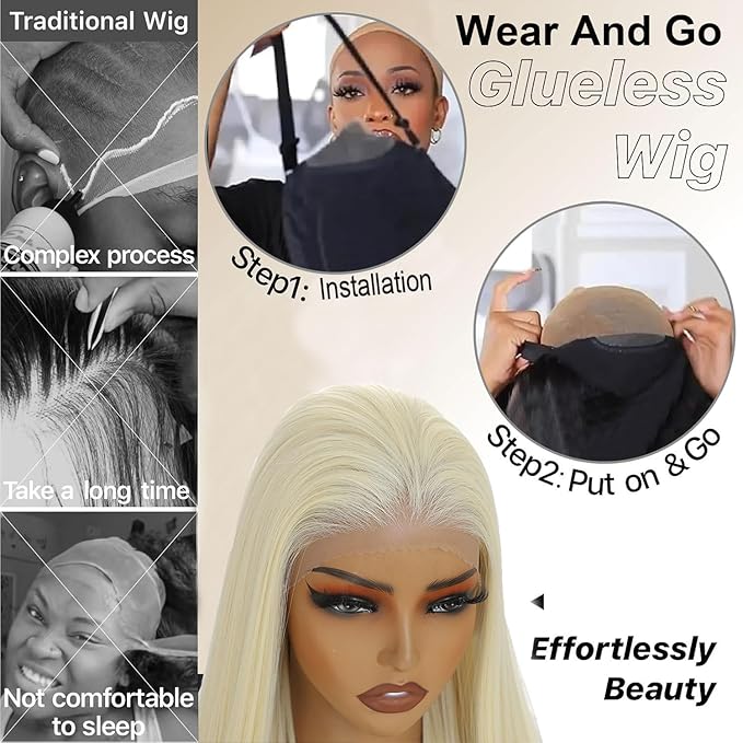 Blonde Wig 7x5 Glueless Lace Front Wig for Women Synthetic Lace Pre Plucked HD Lace Straight Wig Wear And Go Glueless Wig 613 Blonde Wig 26inch