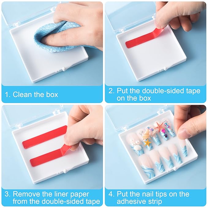 ANCIRS 25 Pack Acrylic Nail Storage Box for DIY Press-on Nails Holder & 60pcs Double Sided Adhesive Nail Display Tape, Artificial Nail Stand Packaging Organizer Case & Fake Nail Tip Tapes for Nail Art