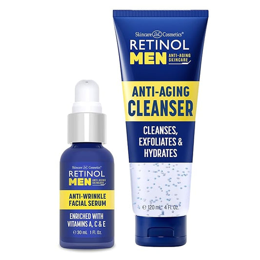 Retinol Men Facial Serum - Vitamin-Enriched, Smooth Fine Lines & Wrinkles + Retinol Men Gel Cleanser Gently Exfoliates skin for Improved Texture