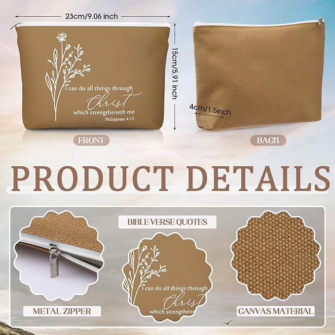 Reginary 20 Sets Christian Gifts for Women Include 20 Religious Canvas Makeup Bags with 20 Bible Verse Compact Mirrors Mother's Day Inspirational Birthday Gift for Mom(Neutral Colors,Aesthetic Style)