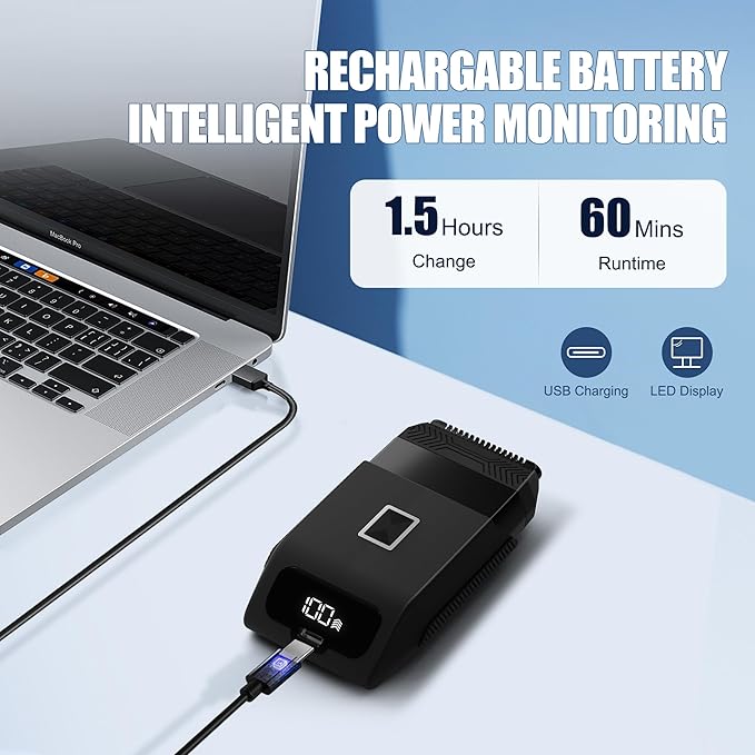 Karrte Compact Face Shaver for Man, Portable Men’s Travel Facial Hair Groomer, USB-C Rechargeable Electric Razor, IPX7 Waterproof Men's Shaver, Electric Razor for Men with Double Foil Meshes