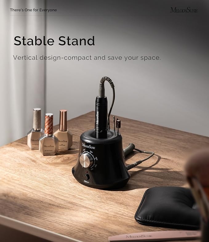 MelodySusie Electric Nail Drill with Foot Pedal, 30000RPM Professional Nail File Bits & Sanding Bands Kit for Acrylic & Gel Nails, Efile Nail Drill Set for Manicure Pedicure Polishing, Scarlet Black