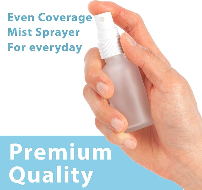 JUVITUS 2 oz Frosted Clear Glass Boston Round Bottle with White Fine Mist Spray (12 Pack)