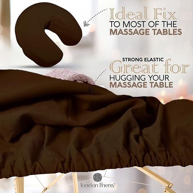 LONDON LINENS Soft Microfiber 3-Piece Massage Table Sheets - Super Lightweight, Stain and Wrinkle Resistant - Includes Table Cover, Fitted Sheet, and Face Rest Cover (Mocha)