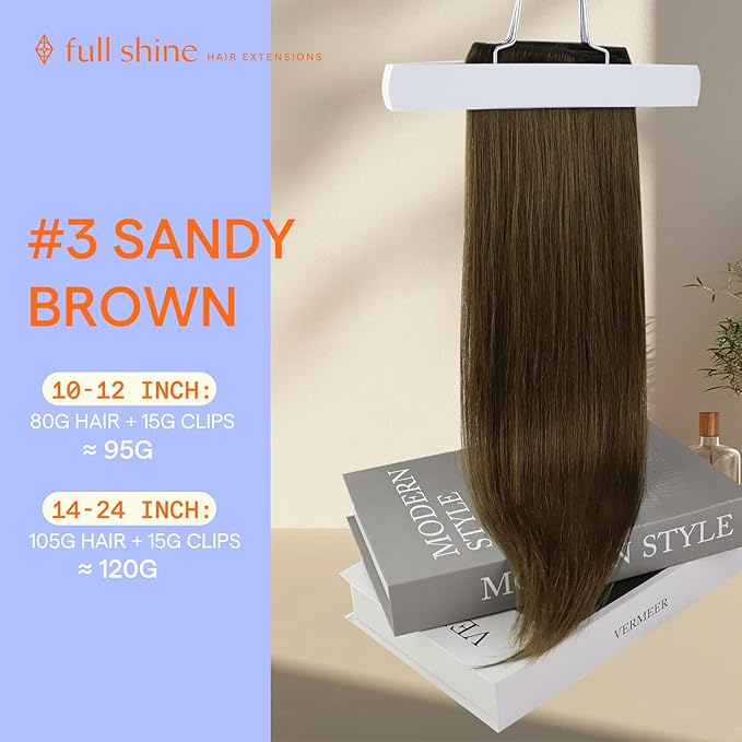 Full Shine Human Hair Clip in Extensions Brown 14 Inch Real Hair Extensions Clip in Human Hair Light Brown Invisible Straight Hair Extensions for Women Thick Ends 7 Pcs 120 G