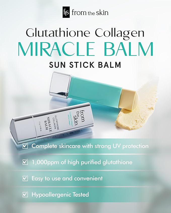 Glutathione Collagen Miracle Balm – SPF 50+ Anti-Wrinkle Sunscreen Stick for Radiant and Youthful Skin - Pore Covering Silky Finish Sunblock Stick, 0.59oz.