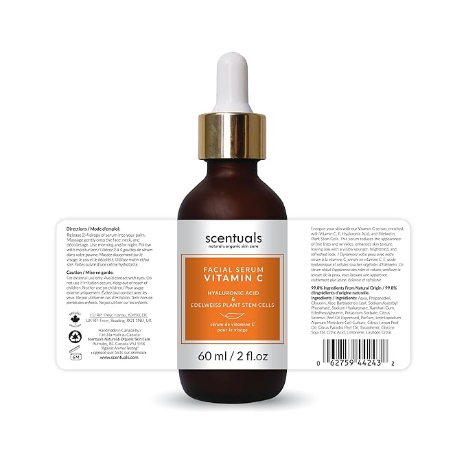 Scentuals Vitamin C Serum for Face, Brightening Serum, Reduce Look of Fine Lines & Wrinkles, Water-Based 2 fl.oz|60 ml