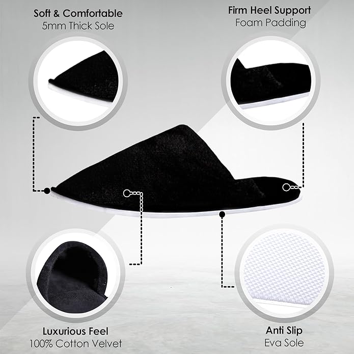 MODLUX Spa Slippers, 6-12 Pairs Cotton Velvet Closed Toe Disposable Slippers for Guests with Travel Bags, House, Indoor, Bathroom, Bedroom, Hotel, Bride Slippers