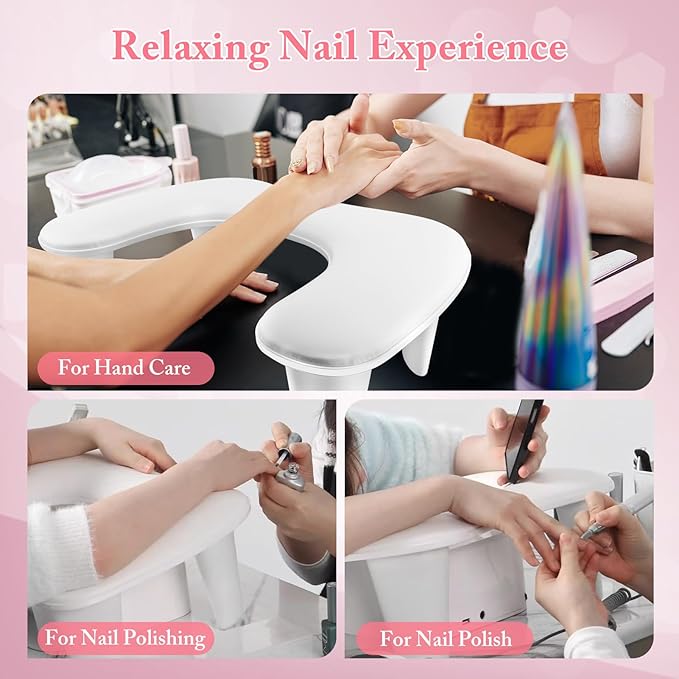 Arm Rest for Nails Tech, U-shaped Manicure Nail Arm Rest, Portable Detachable Nail Cushion Hand Rest, PU Leather Hand Stand Rest for Nail Tech Manicure Salon Use