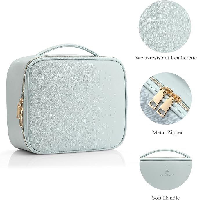 Vlando Travel Cosmetic Make-up Bag Storage Case, Multi-compartment with Dividers for Cosmetics Makeup Brushes Toiletry Jewelry Accessories, Blue