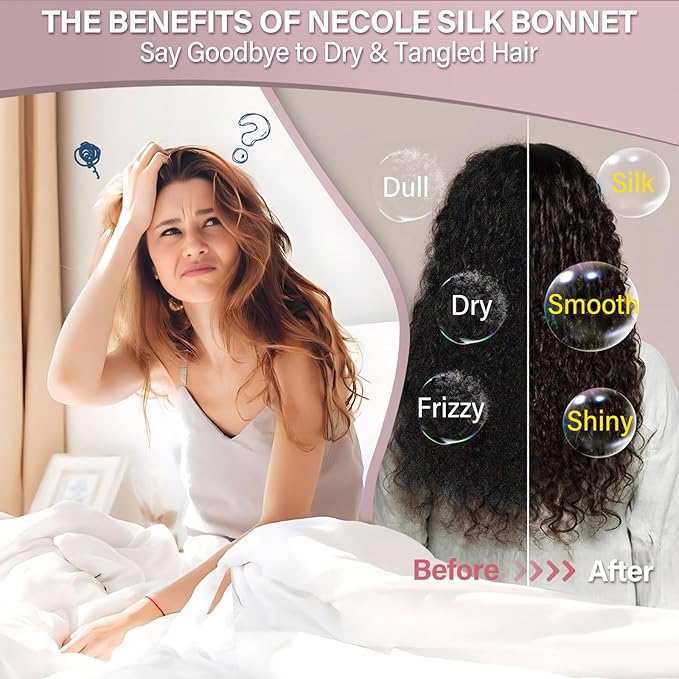 22 Momme 100% Mulberry Double Silk Bonnet for Sleeping Women Double Layer Lined Stay On Head for Hair Care with Adjustable Elastic Band Non-Slip Silk Turban Curly Hair Silk Hair Cap Dusty Pink