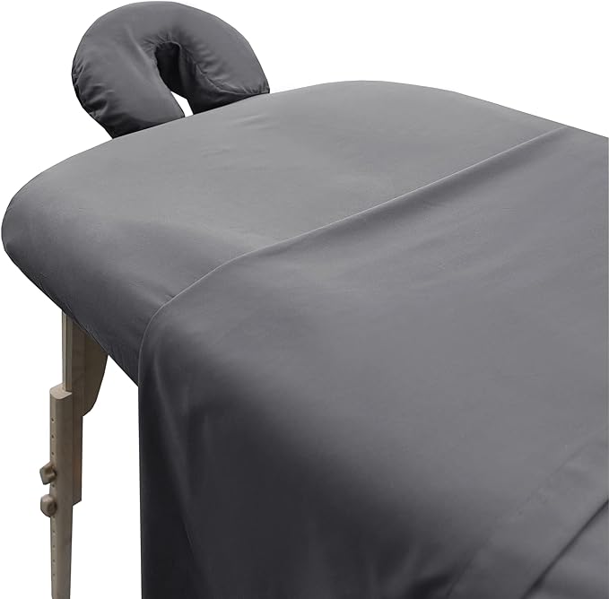 LONDON LINENS Soft Microfiber Massage Table Sheets Set 3 Piece Set - Includes Massage Table Cover, Massage Fitted Sheet, and Massage Face Rest Cover (Grey)