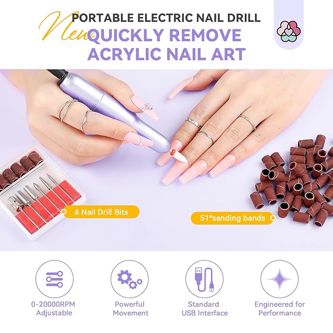 SAVILAND Acrylic Nail Kit with Drill: Nail Kit for Beginners with Everything Nails Kit Acrylic Set Acrylic Powder and Liquid Set with Essential Oils Nail Decoration U V Nail Light DIY Home Salon