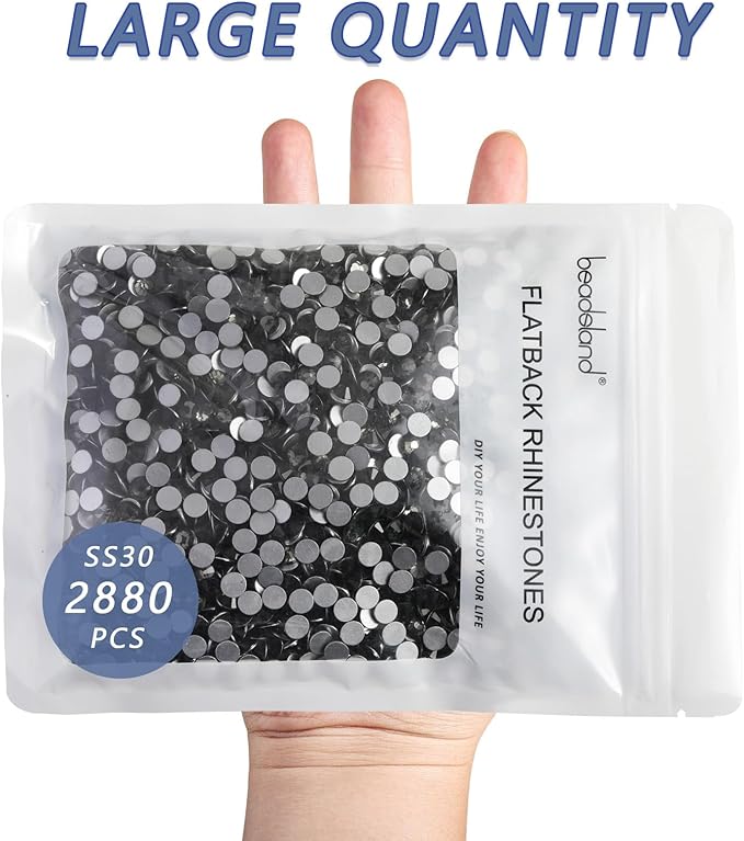 Beadsland Flatback Rhinestones Bulk,2880pcs Gray Rhinestones for Nails Crafts Clothes DIY Decoration, Black Diamond, SS30, 6.3-6.5mm