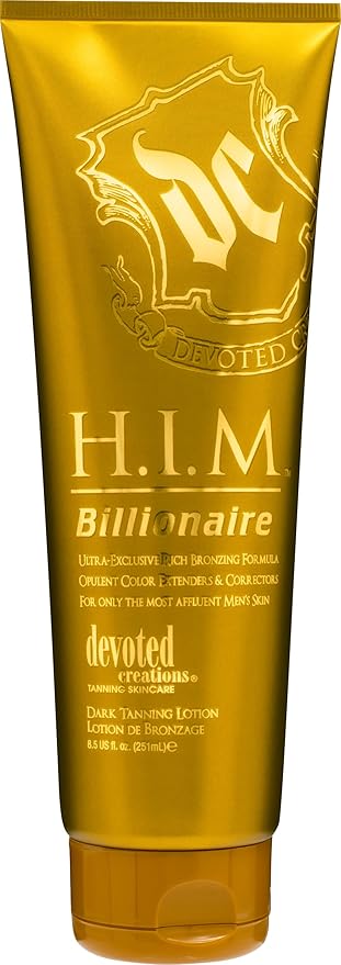 Devoted Creations H.I.M Billionaire Dark Tanning Lotion – Ultra-Exclusive Rich Bronzing Formula with Opulent Color Extenders and Correctors – 8.5 oz.