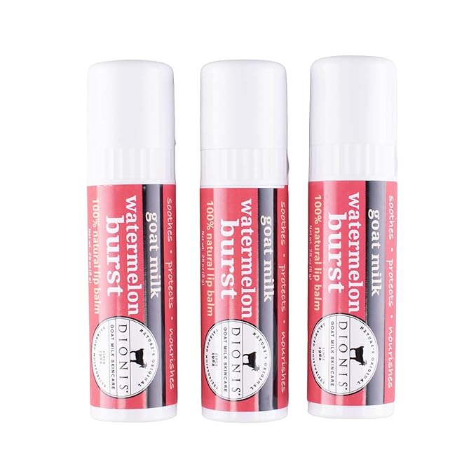 Dionis Goat Milk Skincare Watermelon Holiday Lip Balm Gift Set - Beeswax, Shea Butter & Coconut Oil Lip Care Products Made in The USA - Cruelty Free Lip Moisturizer for Chapped Lips, 0.28oz 3 Pack
