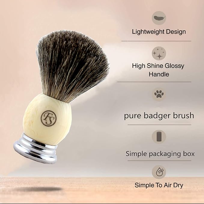 Pure Badger Shaving Brush,Frank FS shaving Chrome Metal Base Shaving Brushes for Men Personal and Professional Shaving in a Gift Box(Knot Size 20mm)