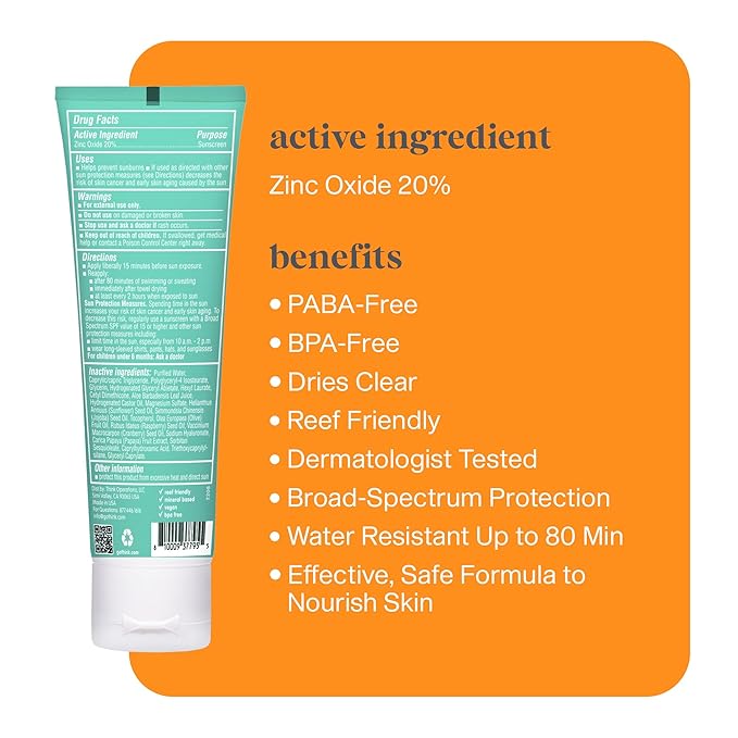 Thinkkids SPF 50+ Mineral Sunscreen, 3 oz + Thinkkids SPF 30 Clear Zinc Oxide Sunscreen, 3 oz, Water Resistant, Broad Spectrum UVA/UVB Sun Protection