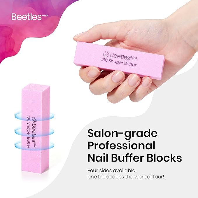 Beetles Nail Buffer Sanding Block 50 Pcs 180 Grit Polisher Buffing File 4 Sides Nail Files Pink Art Pedicure Manicure File for Acrylic Nails and Natural Nails