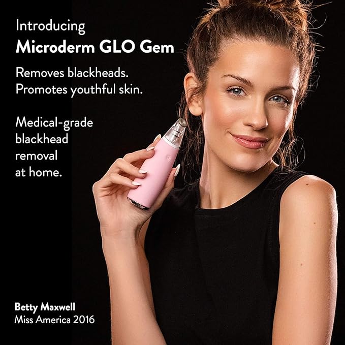 Microderm GLO GEM Diamond Microdermabrasion and Suction Tool - Blackhead Remover Pore Vacuum Advanced Facial Treatment Machine - Anti Aging Wrinkle Care for Collagen Production & Acne Scars (Pink)
