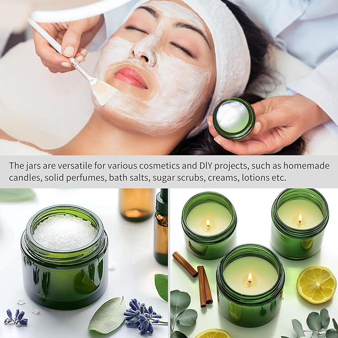 KEYWING 4oz Small Glass Jars with Black Lids, 24 Pack Green Cosmetic Containers Round Glass Jar with Inner Liners for Lotions, Cream, Powders and Ointments