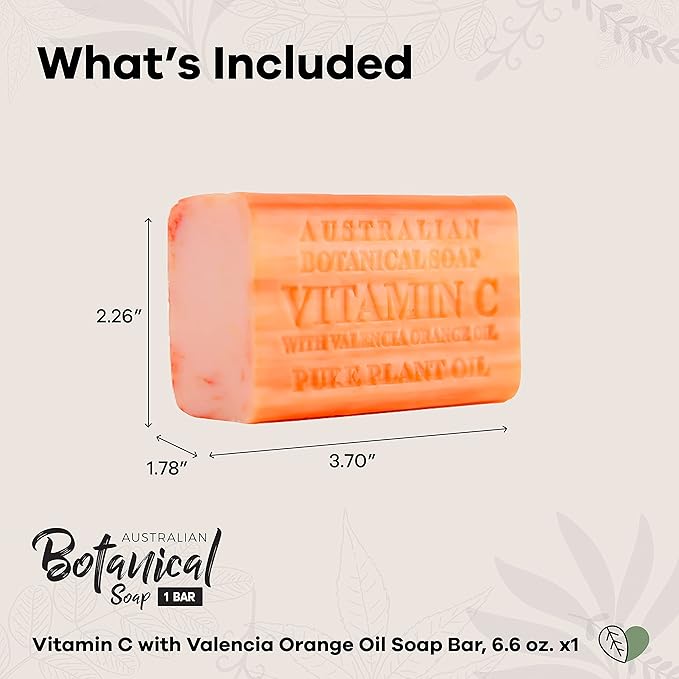 Australian Botanical Soap Vitamin C with Valencia Orange Oil 6.6 oz Triple Milled Luxury Soap Bar Enriched with Shea Butter, Suitable for Men, Women and All Skin Types, Pack of 1