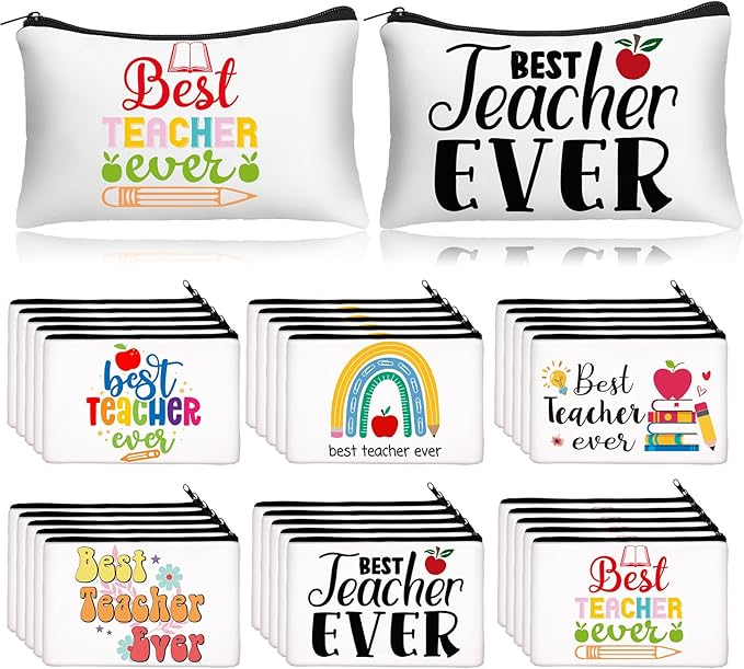 Paterr 30 Pcs Graduation Teacher Appreciation Gifts Best Teacher Ever Makeup Bag Women Cosmetic Bag Toiletry Pencil Pouch Thank You Gift Travel Makeup with Zipper