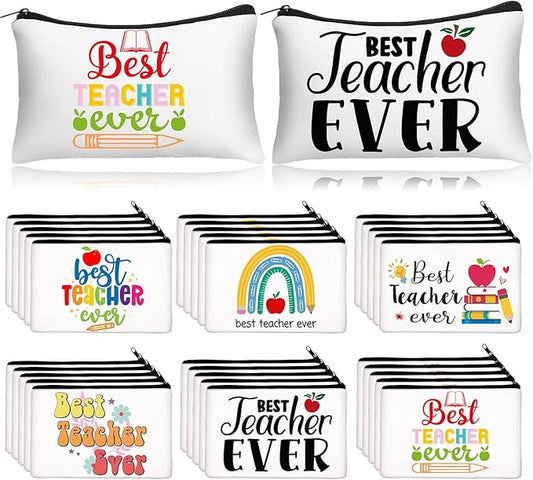 Paterr 30 Pcs Graduation Teacher Appreciation Gifts Best Teacher Ever Makeup Bag Women Cosmetic Bag Toiletry Pencil Pouch Thank You Gift Travel Makeup with Zipper