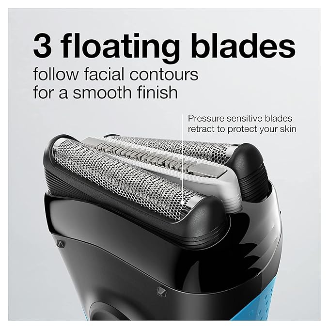 Braun Electric Series 3 Razor with Precision Trimmer, Rechargeable, Wet & Dry Foil Shaver for Men, Blue/Black, 4 Piece