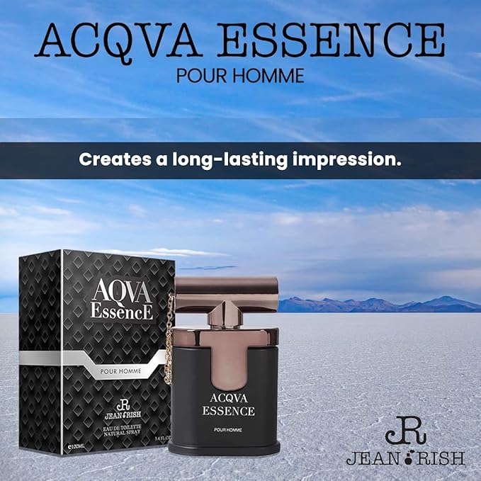 Jean Rish Aqva Essence Eau De Toilette - Perfume for Men (3.4 Fl Oz / 100ml) with Aromatic, Woody & Sea Notes - Long Lasting and Luxury Fragrance