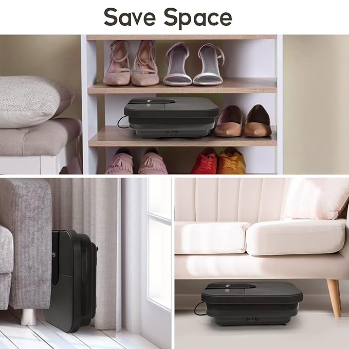 Beinilai Collapsible Pedicure Foot Spa with Heat and Massage and Bubble Jets,Foot Soak Tub with 6 Foot Rollers,Acupressure Massage Points,Red Light and Removable Pumice Stone(Dark Grey)