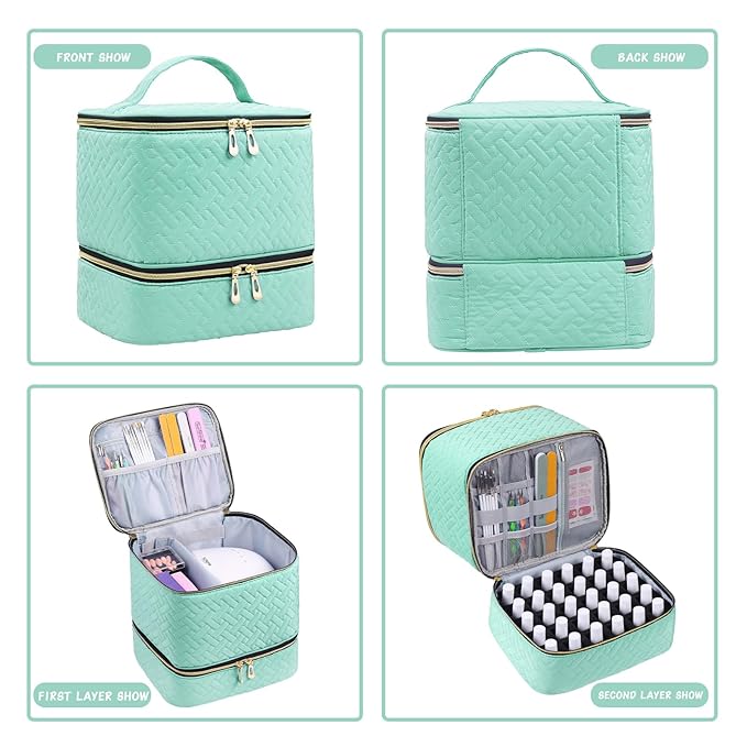 Nail Polish Carrying Case Bag-Holds 30 Bottles, Double-Layer Nail Polish Storage and Nail Dryer Case