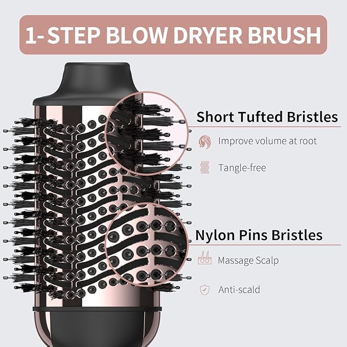 Hair Dryer Brush Blow Dryer Brush in One, Upgraded 4 in 1 Hair Dryer and Styler Volumizer with Negative Ion Anti-frizz Ceramic Titanium Barrel Hot Air Brush Hair Straightener Brush