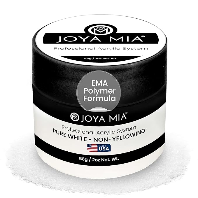 Joya Mia Acrylic Powder for Nails, MMA-Free, Super Adhesion Professional Powder for Flawless & Long-Lasting Nail Enhancements, Easy Application, Vibrant & Stunning Colors - Pure White, 2 oz