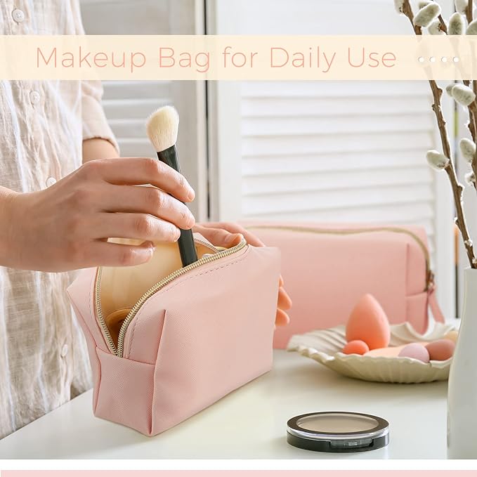 8 Pcs Makeup Bag Pu Leather Cosmetic Pouch Waterproof Small Toiletry Bag Portable Cosmetic Organizer Water Resistant Storage Purse for Lady Women Daily Storage Travel Organizer (Pink,Medium)