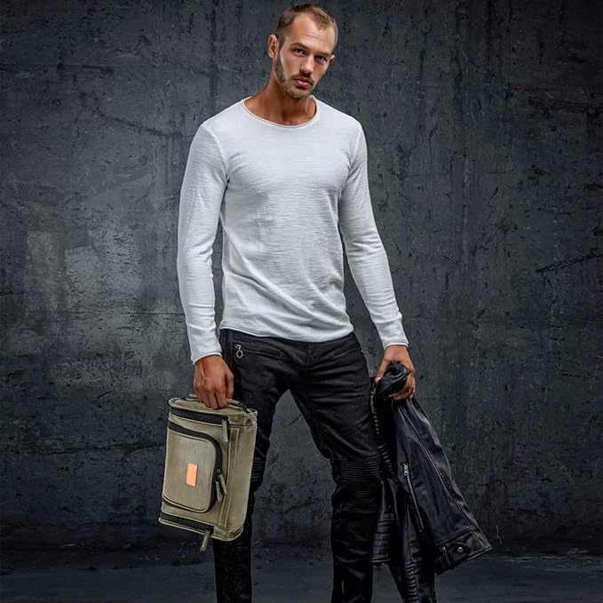 MIRASON Hanging Toiletry Bag for Men PVC Leather Dopp Kit Waterproof Travel Organizer Bag with Sturdy Metal Hook and Handle for Bathroom Shower Cosmetics Camping Brushes Shaving (Green)