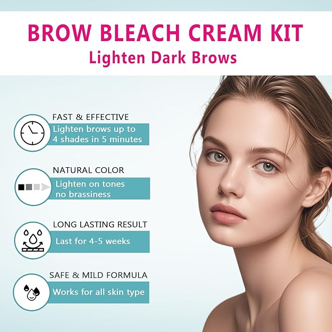 Brow Bleach Kit, Eyebrow Bleach, Brow Lightening Kit, Eyebrow Lightener, Brow Lightening, Gentle & Effective, Works for All Brow Types, Creates You a Lighter & Natural Brow Color, 5 Applications
