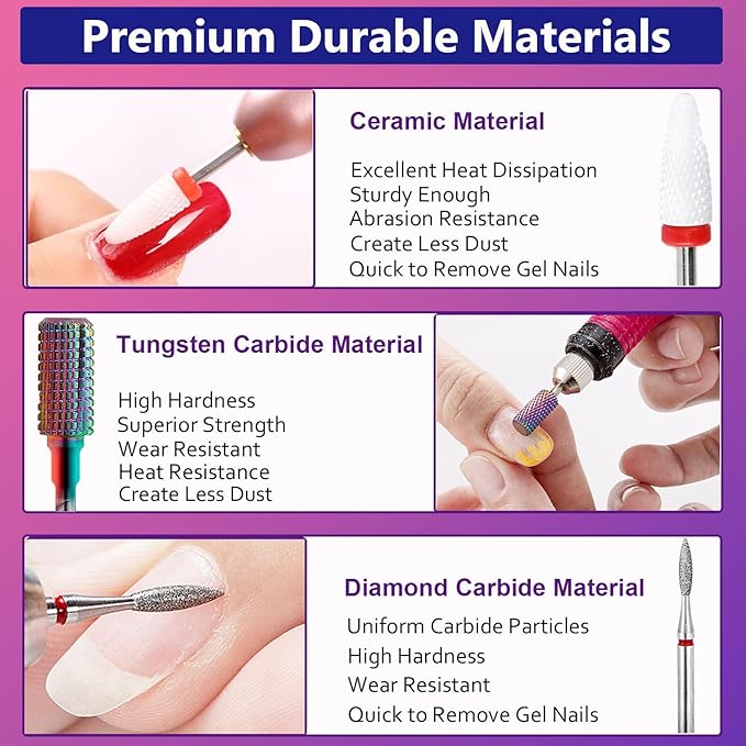 30Pcs Nail Drill Bits Set with Cute Nail Drill Bits Holder Case Nail Drill Bits for Acrylic Nails Professional Ceramic Drill Bit Diamond Carbide Cuticle Remover Efile Bits 3/32 Inch