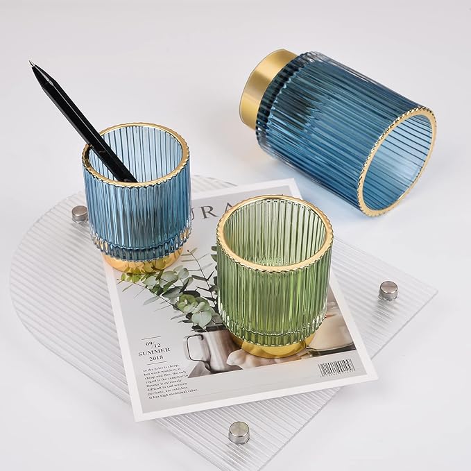 CANITORON Makeup Brush Holder,2 Pack Glass Makeup Brush Holder Organizer Store Cosmetic Tools,Eyeliner,Storage Organizer for Vanity,Bathroom and Bedroom Countertop Storage.(Green S+L)