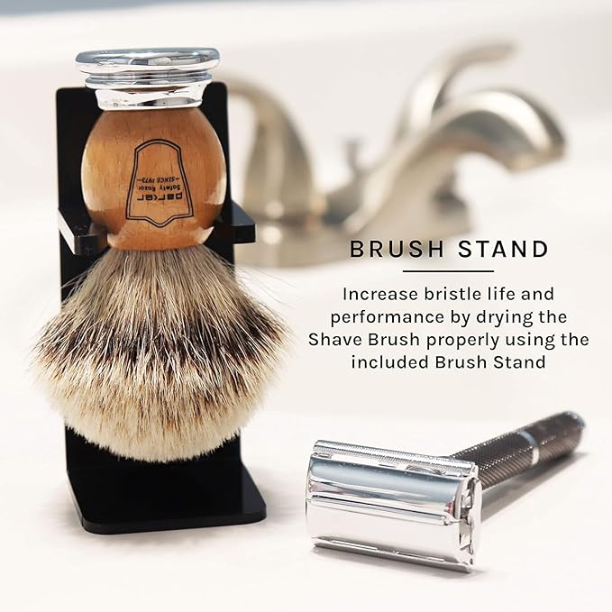 Parker - 100% Silvertip Badger Men's Shaving Brush & Stand - Olivewood