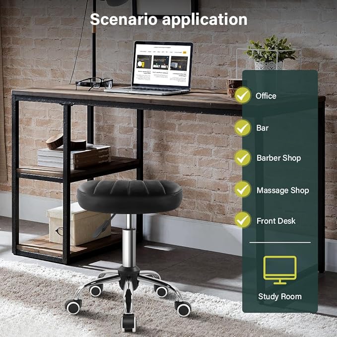 Black Minimalist Square Swivel Stool with Wheel Perfect for Work SPA Shop Massage Height-Adjustable and Cost-Effective Rolling Stool Chair