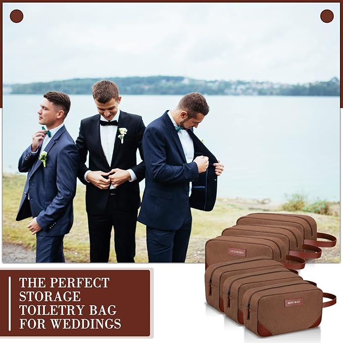 Eccliy 6 Set Groomsmen Gifts Men Toiletry Bags Men's Travel Shaving Kit Bathroom Bags Water Resistant Toiletry Case for Wedding Groomsman Proposal Gift Travel Accessories(Brown)