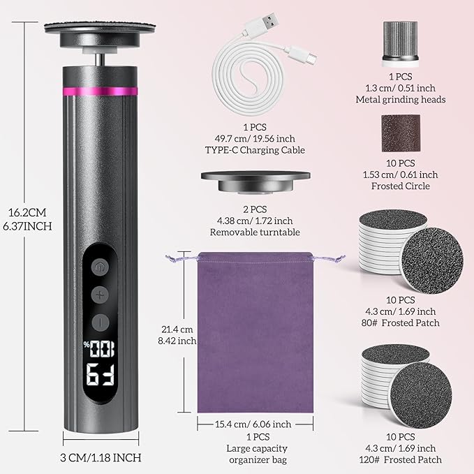 Ranrose Professional Electric Callus Remover - 9-Speed Rechargeable Foot File for Cracked Heels & Dead Skin, Portable Pedicure Tool with 2 Discs, Wireless & Anti-Slip Grip (Home/Spa/Travel)