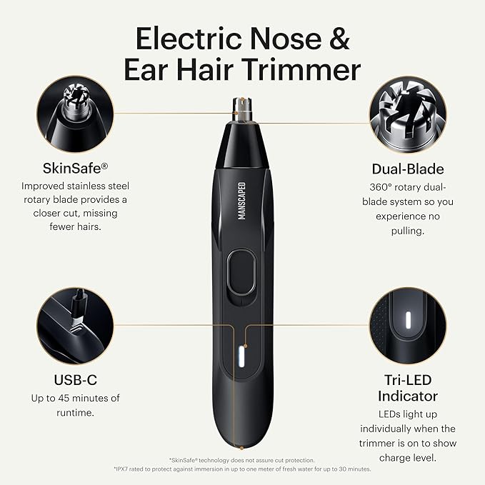 MANSCAPED® Weed Whacker® 2.0 Electric Nose & Ear Hair Trimmer – 7,000 RPM Precision Tool with Rechargeable Battery, Wet/Dry, Easy to Clean, Improved Stainless Steel Replaceable Blade