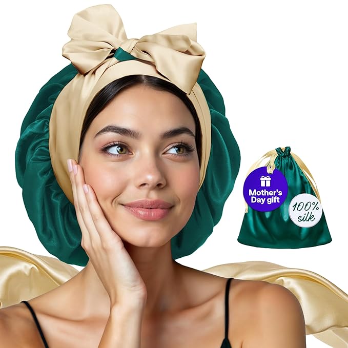 100% Mulberry Silk Bonnet for Sleeping Women with Curly Hair - Short Long Hair Bonnet for Sleeping - Alternative to Double Layer Satin Bonnet with Tie Band - Mothers Day Gifts Hair Wrap for Sleep