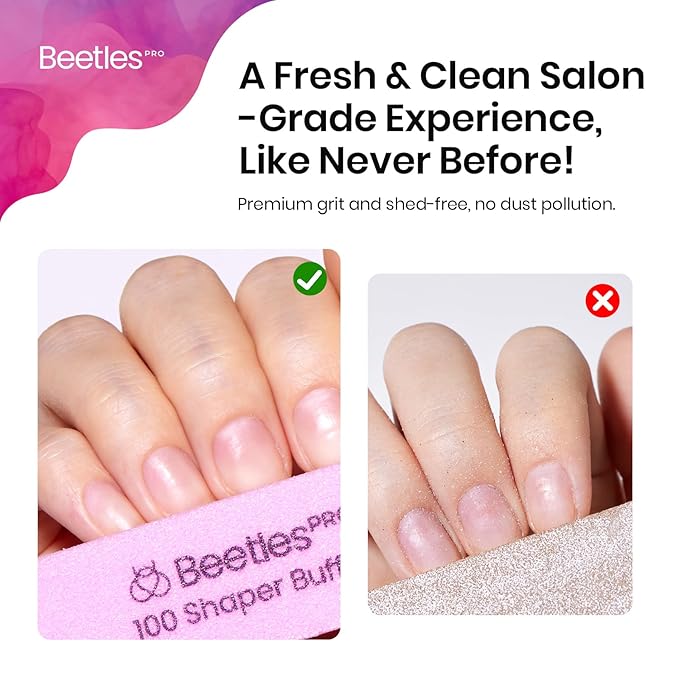 Beetles Nail Buffer Sanding Block 100 Grit 4-Sided Nail Buffers Blocks Nail File Pink for Nail Art Manicure 10 Pack