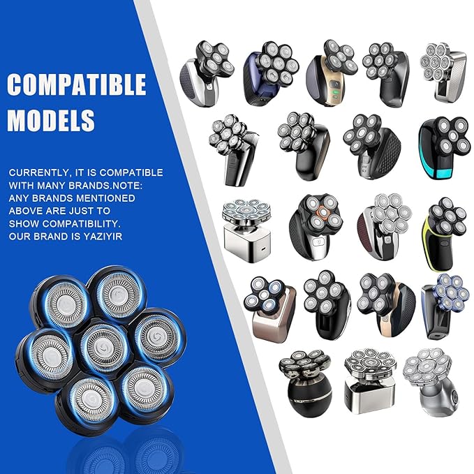 7 Head Shaver Replacement Razor Heads for Many Brands Bald Men's Electric Foil Shaver Replacement,Universal Shaver Replacement Blades for Electric Razor for Men Bald and Face (Black 7 Head/2PCS)