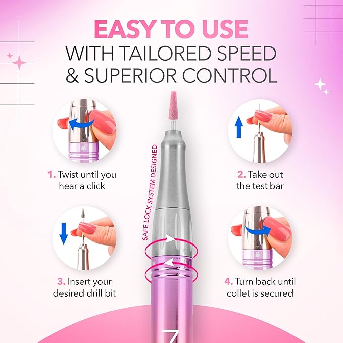 M Mase- Professional Nail Drill Machine - 2-in-1 Nail File - Cordless, 35000 RPM, HD Display - Gift for Her - Electric Nail Drill for Professional & Home Use (Unicorn Purple)